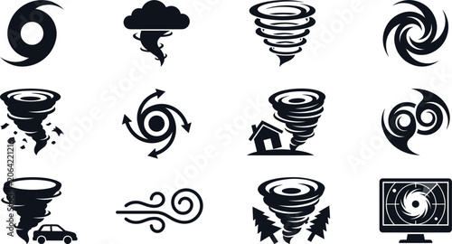 Foto Tornado and hurricane vector icon set featuring extreme weather conditions natur