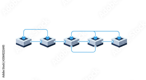 Blockchain Technology Network Concept - Isometric 3D Vector Illustration of Connected Data Nodes and Digital Infrastructure
