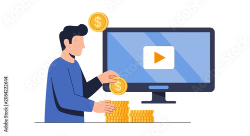 Content Creator Earning Money from Video Monetization Illustration