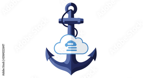Anchor and Cloud Technology Icon for Cloud Security and Stable Data Storage Concept Vector Illustration