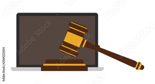 Digital Law and Online Justice Concept with Judge Gavel and Laptop Computer Vector Illustration