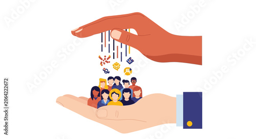 Conceptual Illustration of Hands Protecting and Supporting a Diverse Group of People with Data and Services