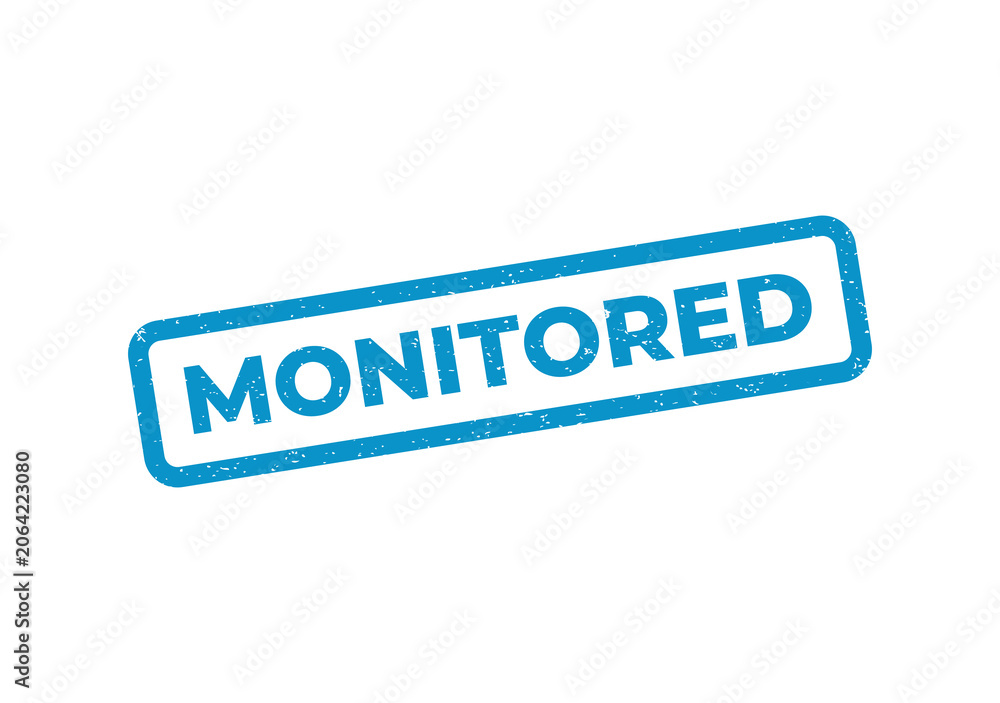 Fototapeta premium Blue grunge rubber stamp with the word monitored in a rectangle frame