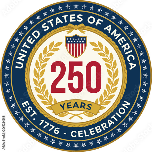 Patriotic Circular Crest Badge Vector with 250 Number and Laurel Wreath Design