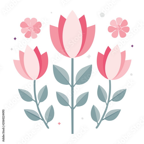 Flat Design Pink Tulip Flowers Illustration