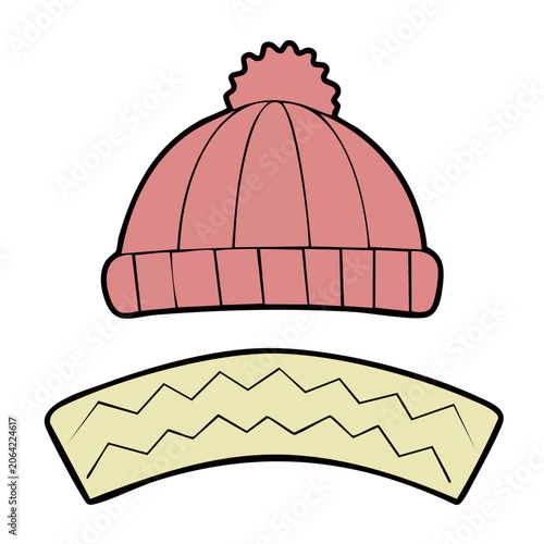 Pink Knit Beanie and Striped Scarf Illustration
