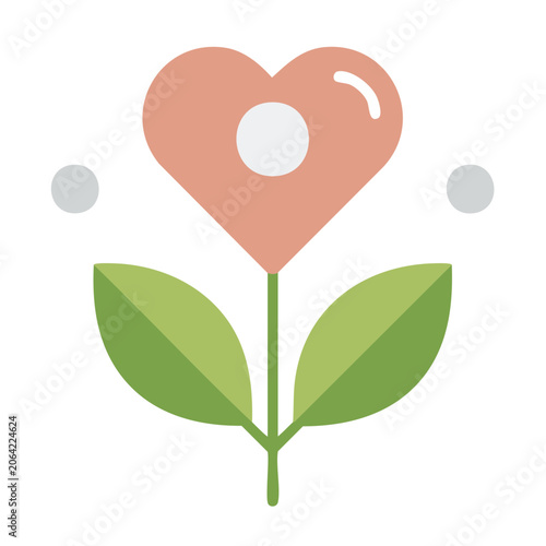 Pink heart location pin with green leaves icon