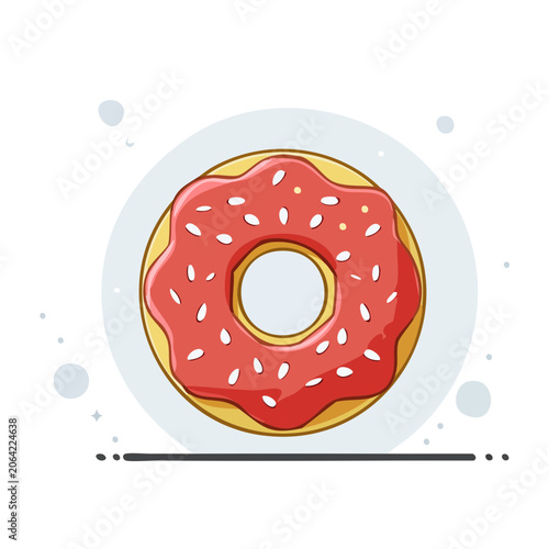 Red Glazed Doughnut with Sprinkles Flat Illustration