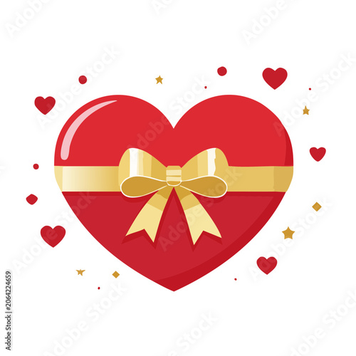 Red heart with golden bow illustration