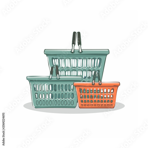 Stacked Shopping Baskets in Flat Design