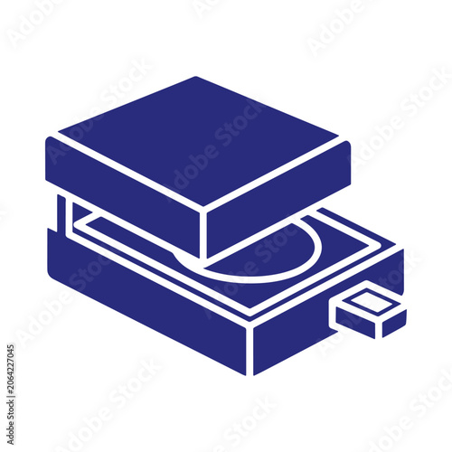 Blue line of a square box or container with a lid, isolated on a white background, minimalist symbol for storage