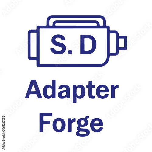 Blue line of an sd adapter with the text s.d. adapter forge, isolated on a white background, minimalist symbol