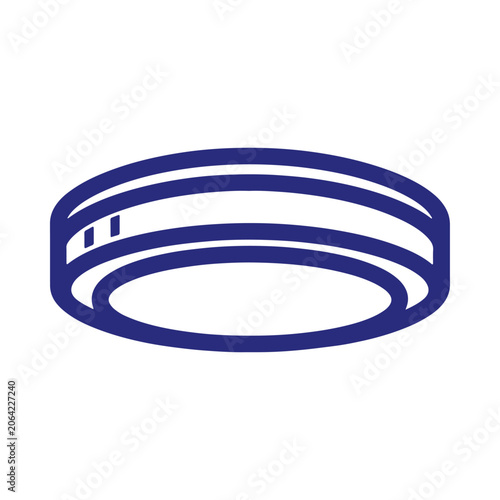 Minimalist blue outline of a circular ceiling light fixture or smoke detector, isolated on a white background, for home interior