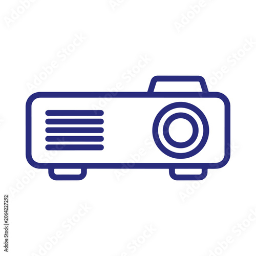 Multimedia projector device, simple blue outline of a projection machine, isolated on a white background