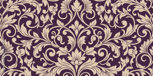 Elegant gold floral patterns on a dark purple background
