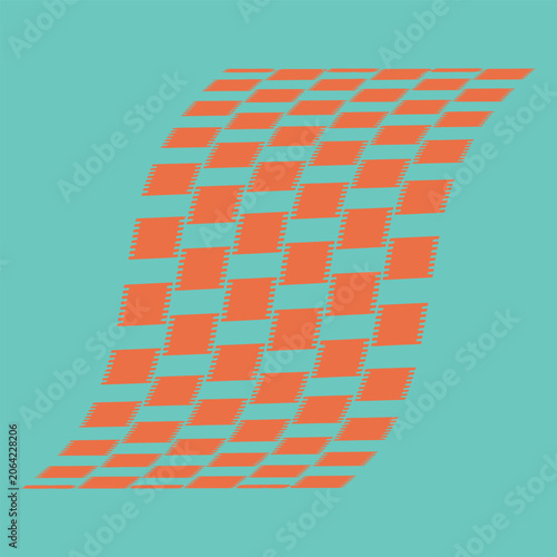 Abstract Orange Checkerboard Wave on Turquoise – Geometric Op Art T‑Shirt Design