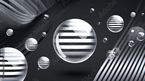 Abstract Bubbles with Stripes on Dark Background in Modern Design