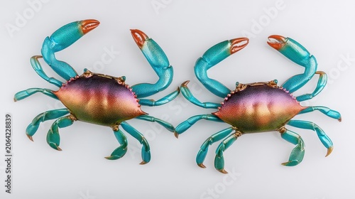Colorful Crabs with Bright Shells on White Background for Food Art