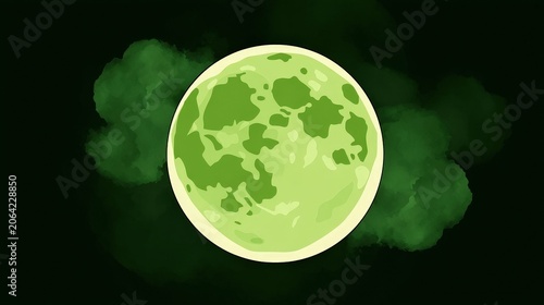 Green Moon Illustration with Abstract Background and Mystic Atmosphere
