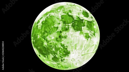 Green Moon with Texture on Black Background for Artistic Illustrations
