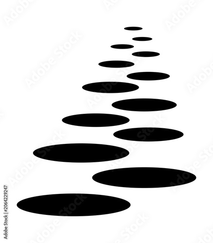 Obraz na plátne Abstract perspective of black circles shrinking into the distance on white, representing a journey