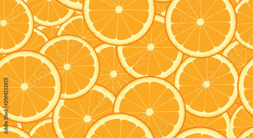 Tableau sur toile Vibrant background texture filled with numerous overlapping fresh orange slices showing pulp and segment detail for food photography