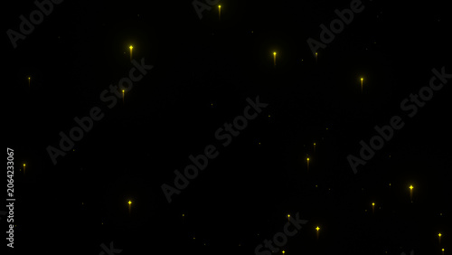 Glowing Gold Star Particles and Sparkles on Black Background