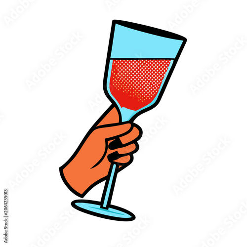 Hand Holding Empty Wine Glass with Red Liquid Illustration Flat Design Vector