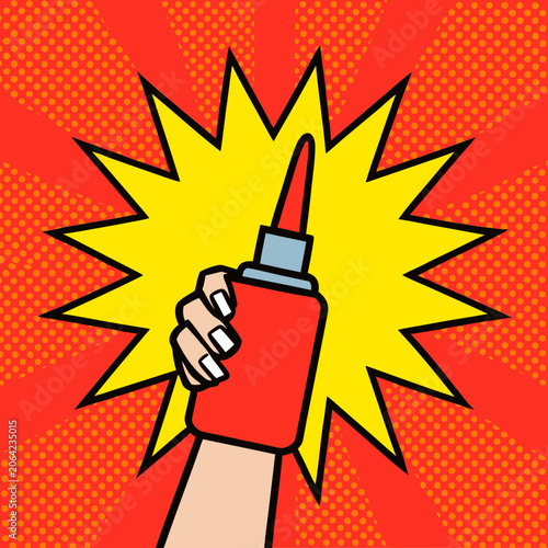 Hand Holding Megaphone with Explosion Sound Waves Vector Illustration