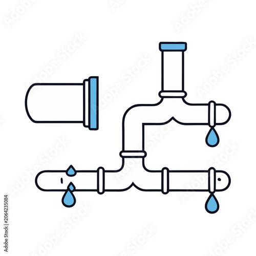 Plumbing pipe system with water flow and valve control illustration