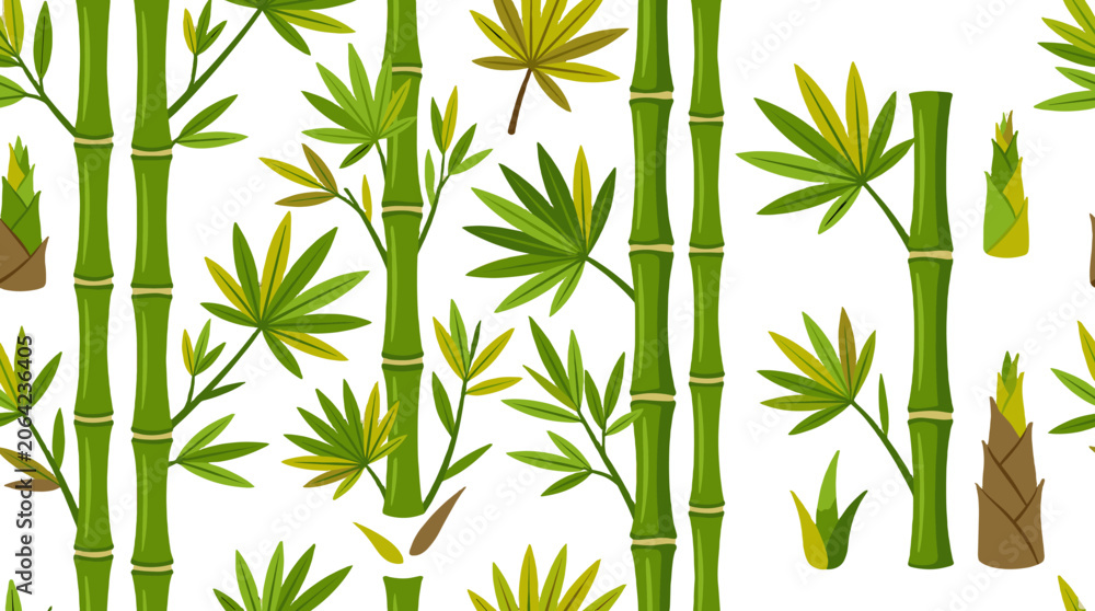 Fototapeta premium Seamless bamboo pattern with green stems and leaves