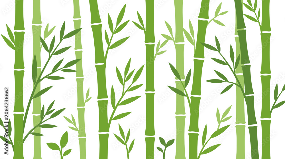 Fototapeta premium Seamless bamboo stalks and leaves pattern on white background