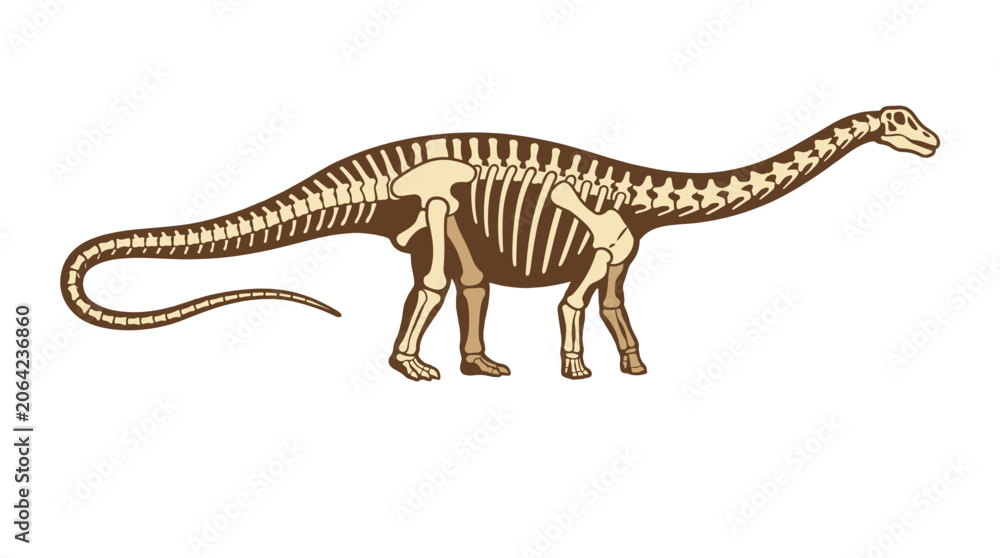 Fototapeta premium Long neck dinosaur skeleton vector illustration on white