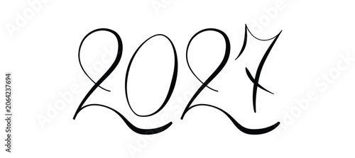 2027 sign - decoration continuous line hand drawing sign for year calendar. Vector minimalism design isolated on white background.