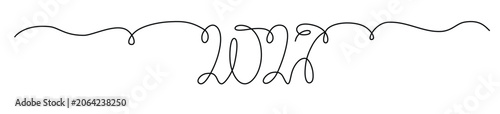 2027 sign - decoration continuous line hand drawing sign for year calendar. Editable stroke single line
