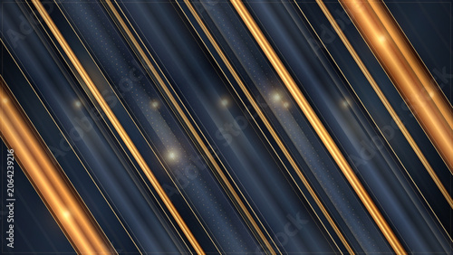 Elegant Abstract Background Featuring Diagonal Golden Light Streaks and Luxurious Dark Blue Gradient Textures