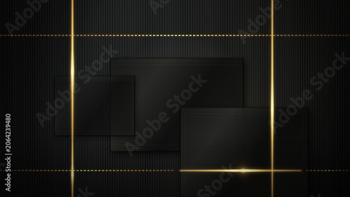 Luxury Black and Golden Abstract Background with Elegant Glowing Lines and Modern Frames