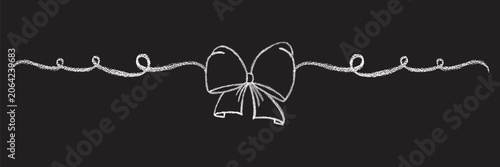 Chalk coquette bow on ribbon banner. Hand drawn vector illustration isolated on black chalkboard background for design template wedding, Birthday, Christmas decoration or discount, sale.