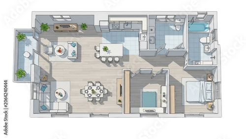 Bilde på lerret 2D AutoCAD Vector illustration of a modern house floor plan design