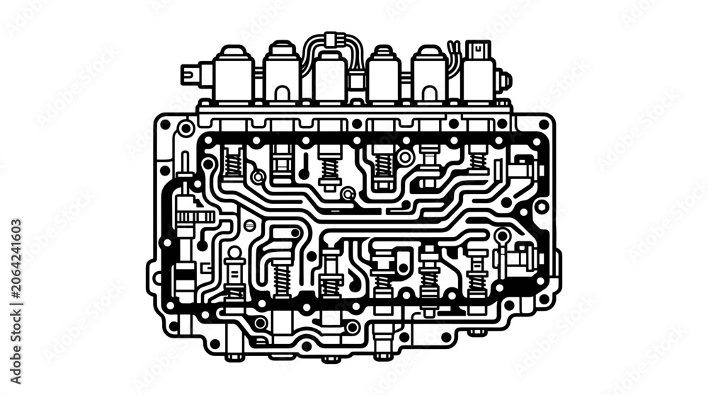 Obraz premium Automotive Transmission Valve Body Schematic Diagram.