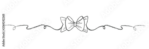 Chalk coquette bow on ribbon. Hand drawn vector illustration isolated on white background for design template wedding, Birthday, Christmas decoration or discount, sale.