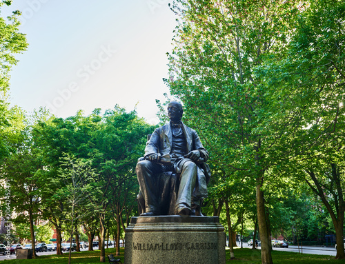 Statue of abolitionist William Lloyd Garrison, built in 1886, located in Boston's Commonwealth Avenue Mall, Boston, Massachusetts, New England