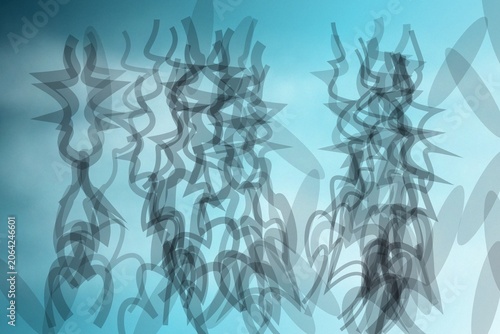 Abstract overlapping shapes on a blue gradient background