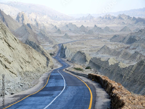 Makran Coastal Highway Winding Through Breathtaking Rocky Mountains in Balochistan, Pakistan