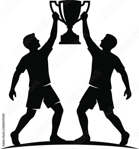 фотографія Two men holding up a trophy in celebration