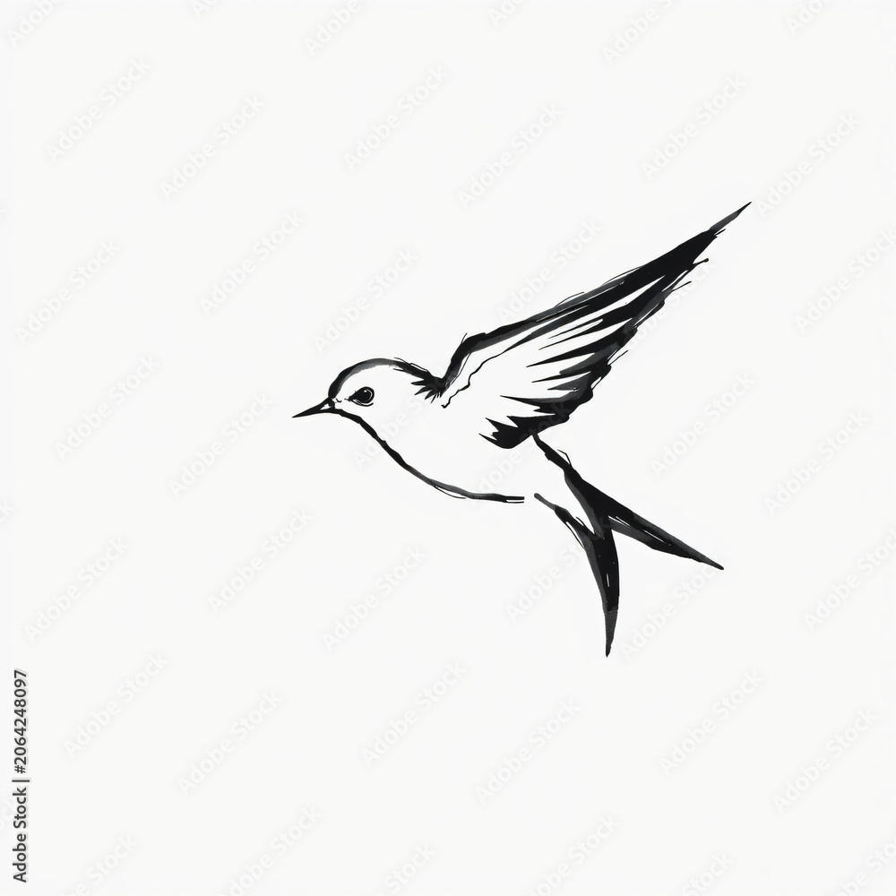 Obraz premium abstractlineminimalismaswoopingswallowbirddrawninsinglefastchaoticrobstylesumi-einkstylehighlyexpressiveminimalart