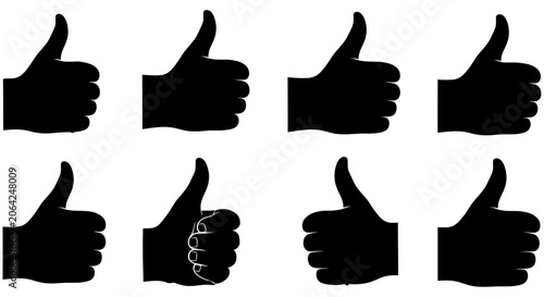 Tableau sur toile Thumbs up hand silhouettes against a white background a collection of gestures