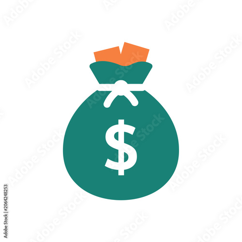 Money bag icon with dollar sign flat vector illustration on white background