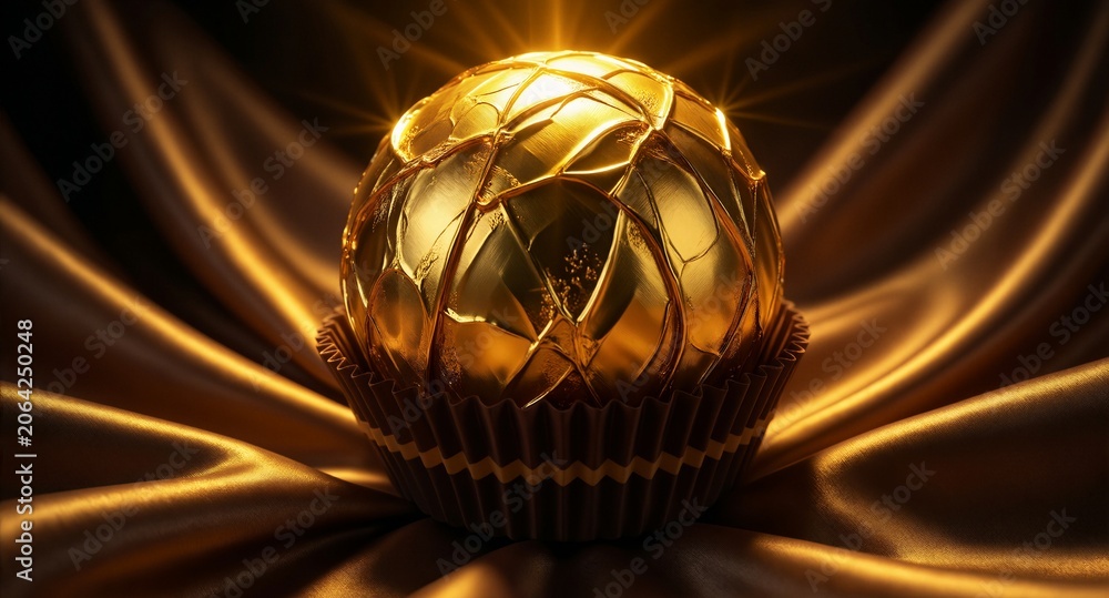 Obraz premium Golden Soccer Ball Spotlight Luxury Shiny Gold Football Award Celebration