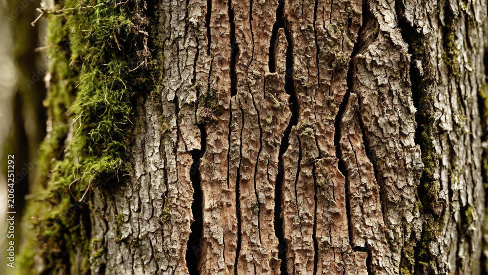 Obraz premium ancient tree trunk covered with moss in tropical rainforest